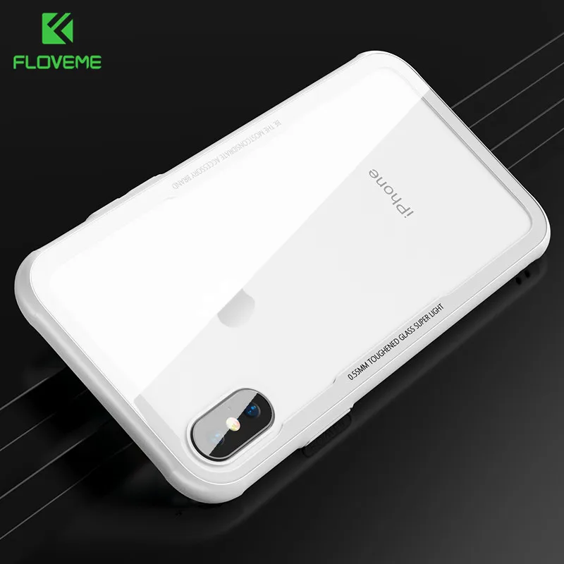 

FLOVEME Tempered Glass Back Case For iPhone 8 7 Luxury Cover Fashion Silicone Soft Edge Coque For iPhone 7 8 Plus X Cases