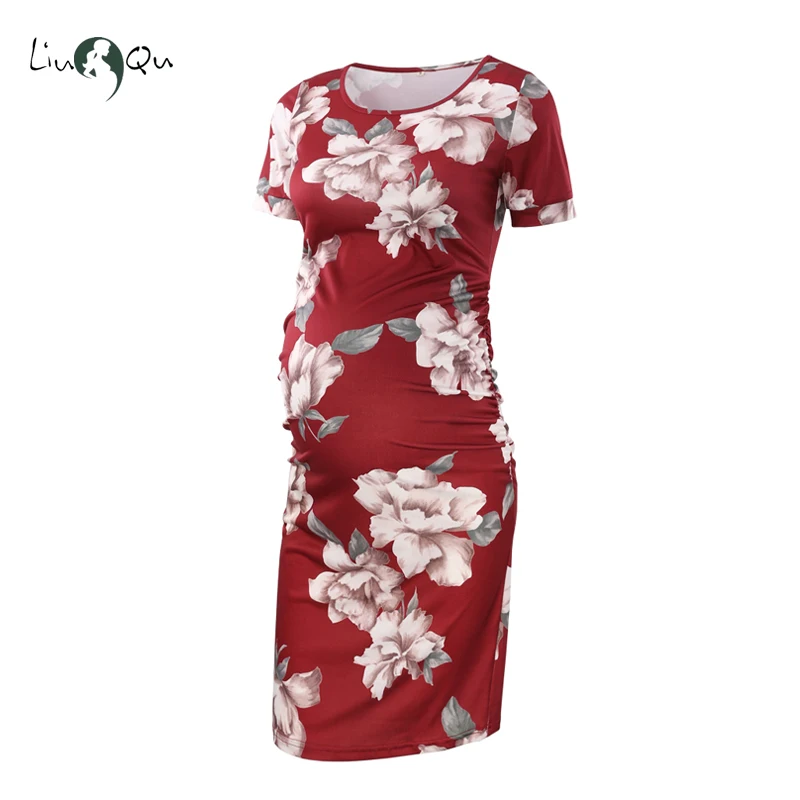 

Floral Maternity Dresses Ruched Side Bodycon Pregnancy Dress Pregnancy Clothes Wrap Maternity Dresses for Photo Shoot Vestido