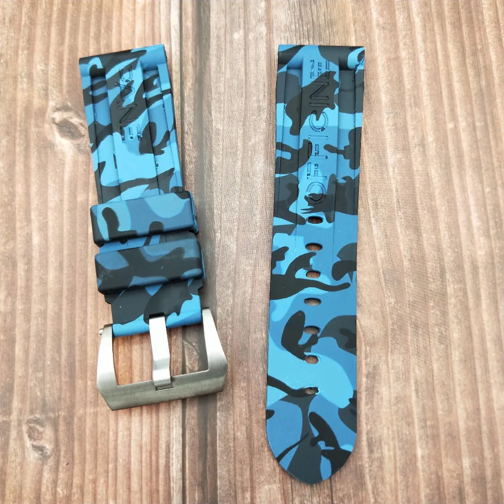 24mm Blue Camo Silicone Rubber Watchband Watch Bracelet Strap For