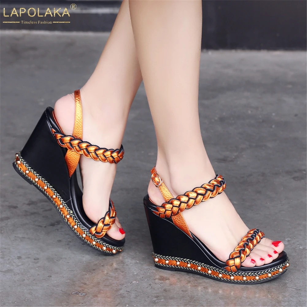 

LAPOLAKA New Arrivals Fashion Genuine Leather Sandals Women Shoes Woman Summer Wedges High Heels Leisure Sandal