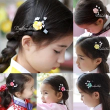 Traditional Ethnic Korean Hanbok Hair Accessories Little Girl Flower Side Hair Pins Little BB Pins