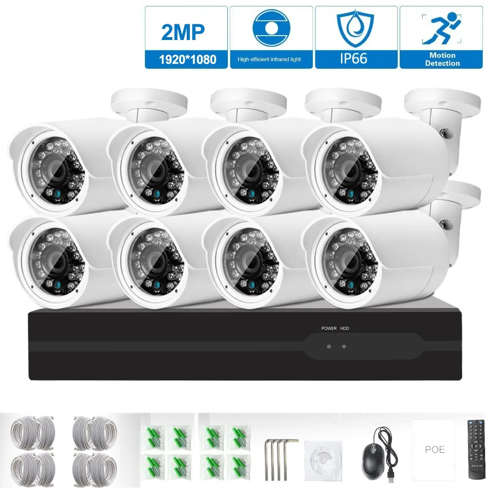 

HD 1080P 8CH POE CCTV System HDMI NVR Email Alert P2P Surveillance 8PCS 2.0MP IP Network Home Security Camera system Kits