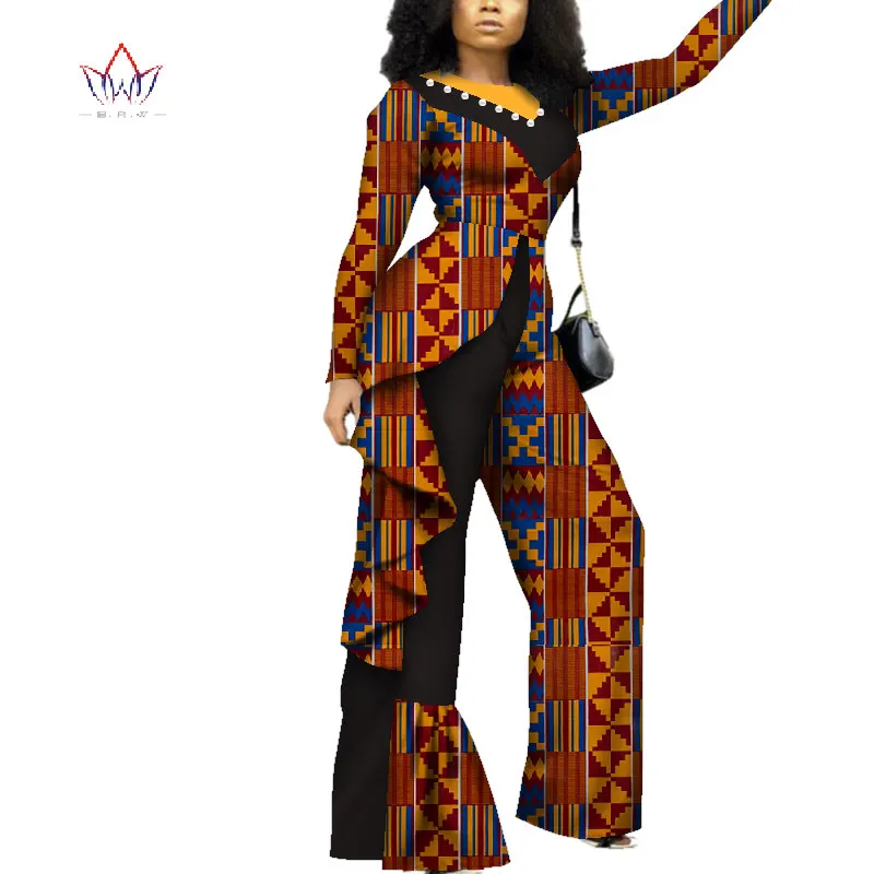 Модный Африканский женский комбинезон с принтом, Базен Риш, традиционная африканская одежда, женский комбинезон с жемчугом и драпировкой, WY4343
