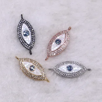 

8 Pcs Tiny Micro Pave zircon Double hoops eye shape connector with white shell metal copper jewelry finding for lady 3547