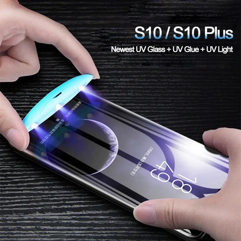 6D Full Coverage Glue UV Tempered Glass Screen Protector Flim Phone Case For Samsung Note 10 8 9 Pro S10 Plus S10e S9 S8 Shell