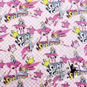 

Width 140cm Cartoon Super Girl Cotton Fabric Pink Super Girl Star Printed Fabric Patchwork Sewing Material For Diy Dress Fabric
