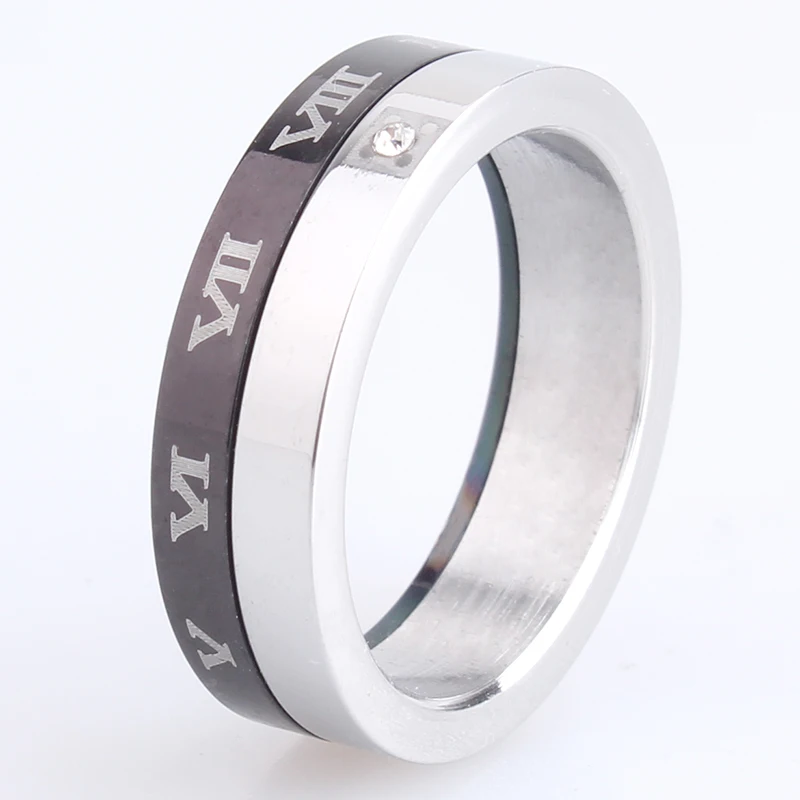

6mm black Rome digital rotation 316L Stainless Steel finger rings for men women wholesale