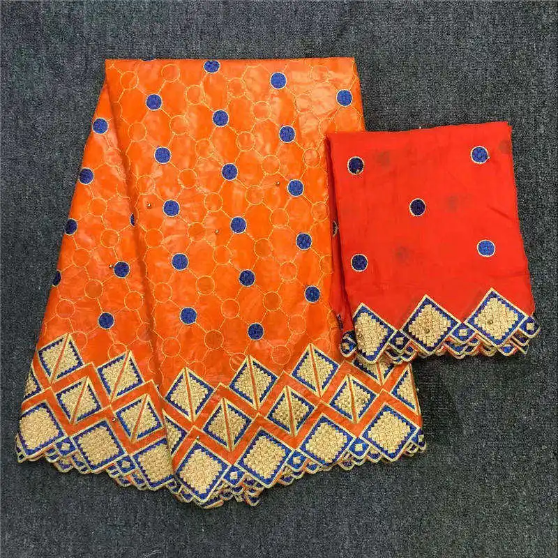 

BlackWin orange Color African Bazin Riche Fabrics With 2 Yard French Lace Latest African Bazin Riche Jacquard -J5