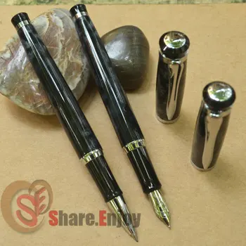 

2 PCS BAOER 508 BLACK AND SILVER MEDIUM NIB FOUNTAIN + ROLLER BALL PEN