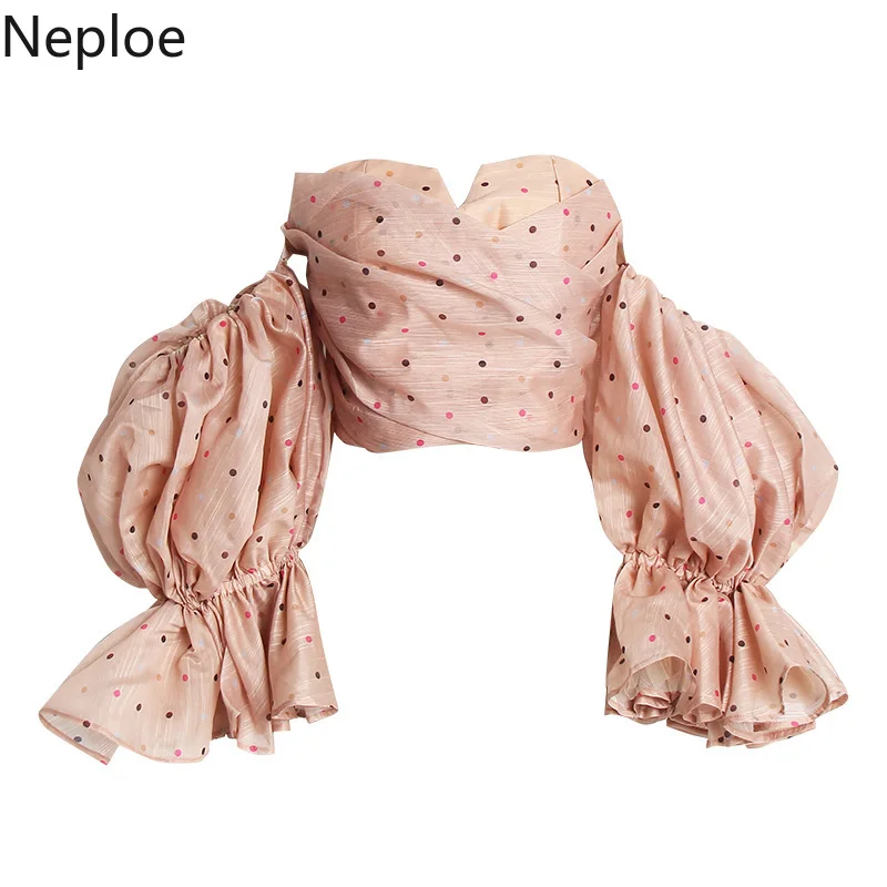 Neploe Polka Dot Print Women Blouse Summer 2019 New Strapless Puff Sleeve Blusa Fashion Ladies Tops 44627 |