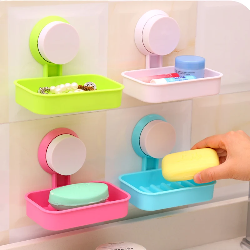 New Soap Dish Strong Suction Cup Wall Tray Holder Soap Storage Box For Bathroom Shower Tool