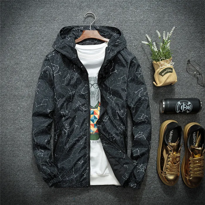 

2019 Spring Autumn Mens Casual Printing Hoodie Jacket Men Plus Size 7XL Waterproof Windbreaker Coat Male Jaqueta Masculina,810
