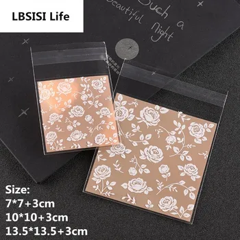 

LBSISI Life Flower Rose Self Adhesive Seal Bakery Bread Plastic Gift Candy Cookie DIY Wedding Decoration Snack Bags