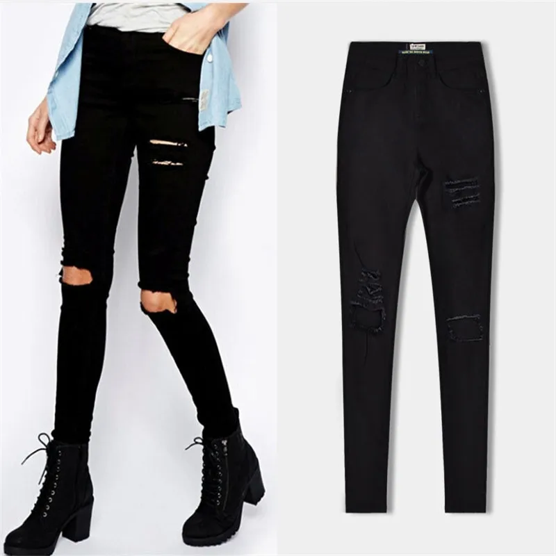 

Street Wind Holes Jeans Women Slim stretch jeans 2017 New women fashion casual cowboy pants big yards