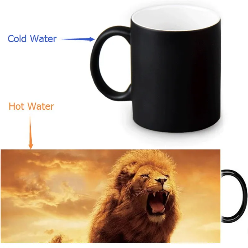 Кружка теплочувствительная с изображением Льва, меняющая цвет, волшебные кофейные кружки Morph, 350 мл/12 унций