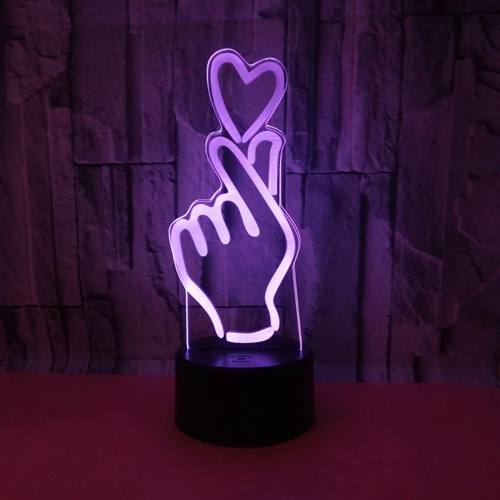 3D Led любящая ручная моделирующая настольная лампа 7 цветов Изменение USB палец