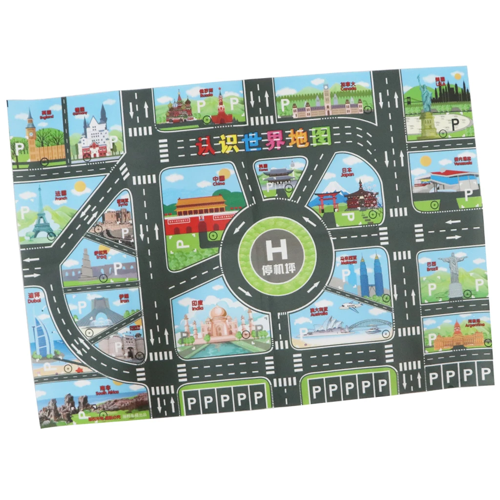 Traffic Road Play Mat Toy Car & Track Game World Map Carpet Rugs Educational Play Mats Set