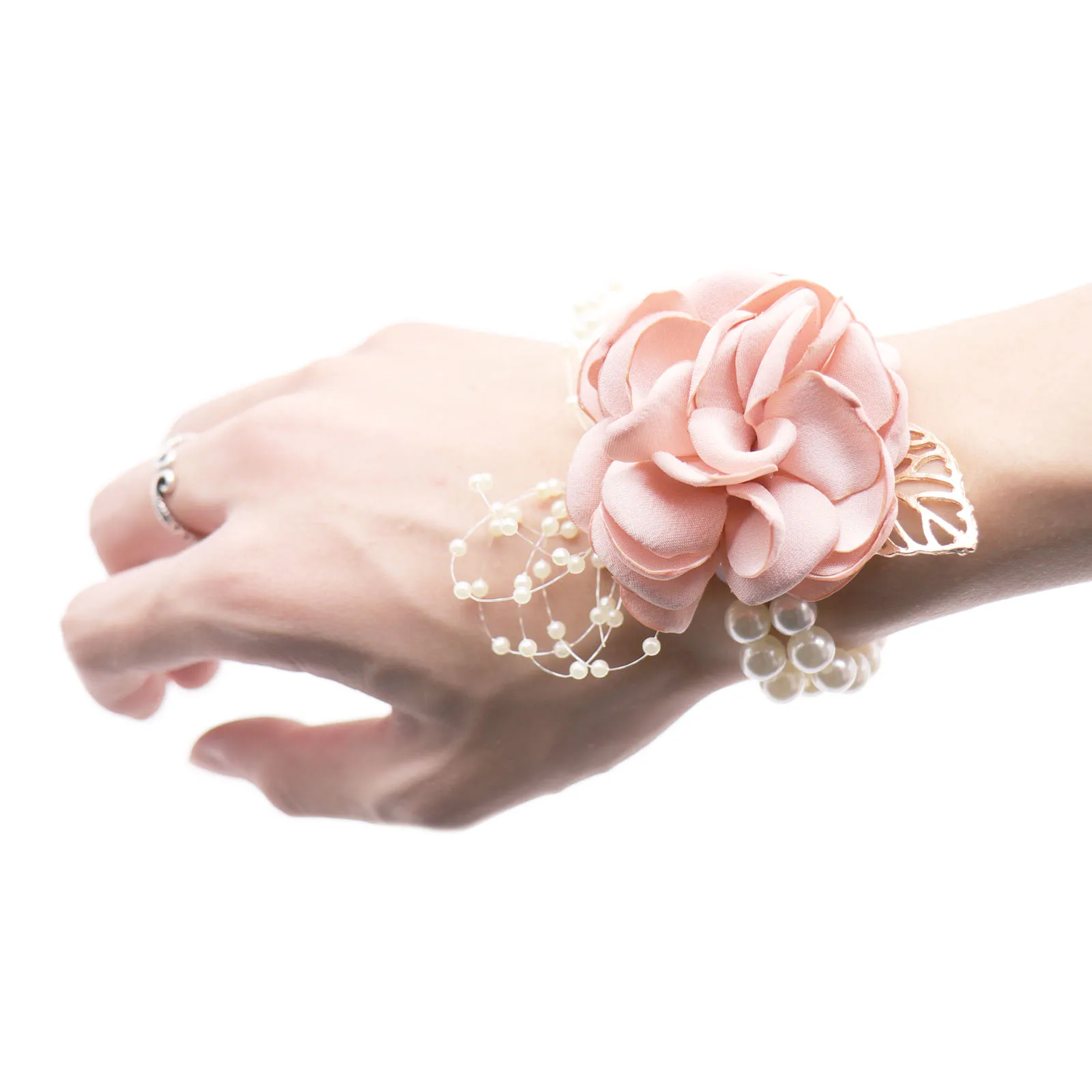 Wedding bride team Pearl bracelet Wrist flower Girls party favor rose
