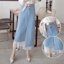 2XL джинсовая Тюлевая юбка элегантная женская зауженная юбка из денима простые сексуальные Боковые Сплит тонкие джинсы женские юбки, юбка-карандаш