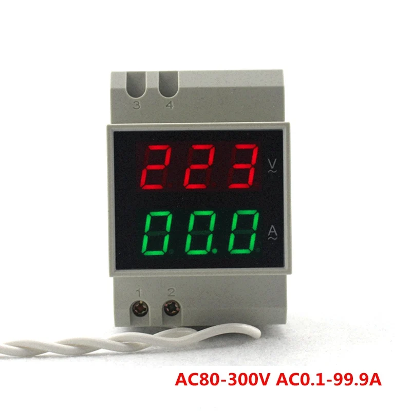 Din-рейка AC Вольт Ампер метр напряжение измеритель тока AC 80-300 В AC 0-100A и 200-450 в 0,1-99.9A светодиодный дисплей цифровой вольтметр Амперметр