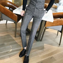 Осенние и зимние новые английские джентльменские повседневные мужские темные брюки, стильные тонкие деловые маленькие брюки