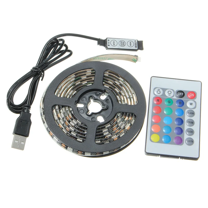 

200/150/60/30cm USB Black PCB RGB LED Strip Light 5050 TV Background Lighting Remote Controller DC 5V WaterproofI/Non Waterproof