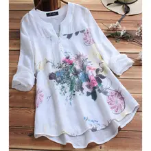 2019 Women Plus Size Casual Tops V Neck Long Sleeve Vintage Boho Floral Printed Patchwork Loose Blouse Shirt Top M-5XL attractive floral printed v neck long sleeve blouse for women