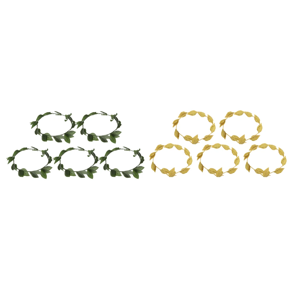 10pcs Green Gold Leaves Headwear Roman Greek Goddess Laurel Wreath Headbands Summer Beach Photo Props
