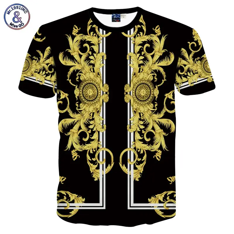 

Mr.1991INC 3D T-shirt Summer Fashion Men's 3d Tshirt Print Golden Flowers Phoenix Wings Dragon Men Tops Tees
