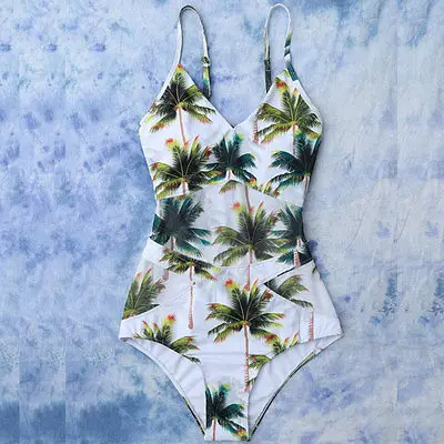 

sexy Women One-Piece printed trees Triangle Bikini high waist Bandage Push-Up Swimsuit Swimwear Bathing suit Beachwear biquini