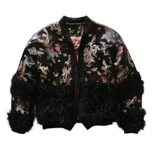 Китайский национальный стиль, v-образный вырез, длинные рукава, свободная вышивка, Феникс, парча, раскол, флис, пушистый мех, плотное пальто, черное, FS0670