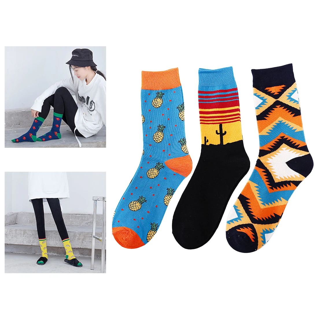 

Unisex Art Abstraction Creative Pattern Socks Fruit Pineapple Fashion Women Funny Sock for Spring Winter calcetines hombre div