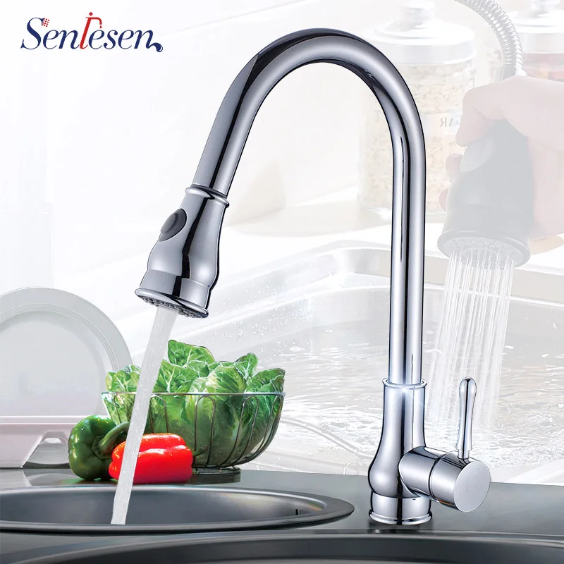 

Senlesen 360 Degree Rotate Kithchen Faucet Gold Kitchen Sink Faucet Pull out Stream Sprayer Two Types Mixer Taps For Kitchen