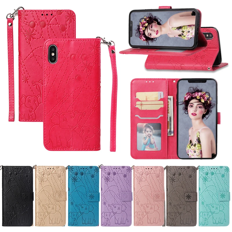  Mode Niedlichen Elefanten Leder Flip-Cover Fall Für iPhone 5 5S SE 6 6s 7 8 Plus X zehn 10 XS XR XS