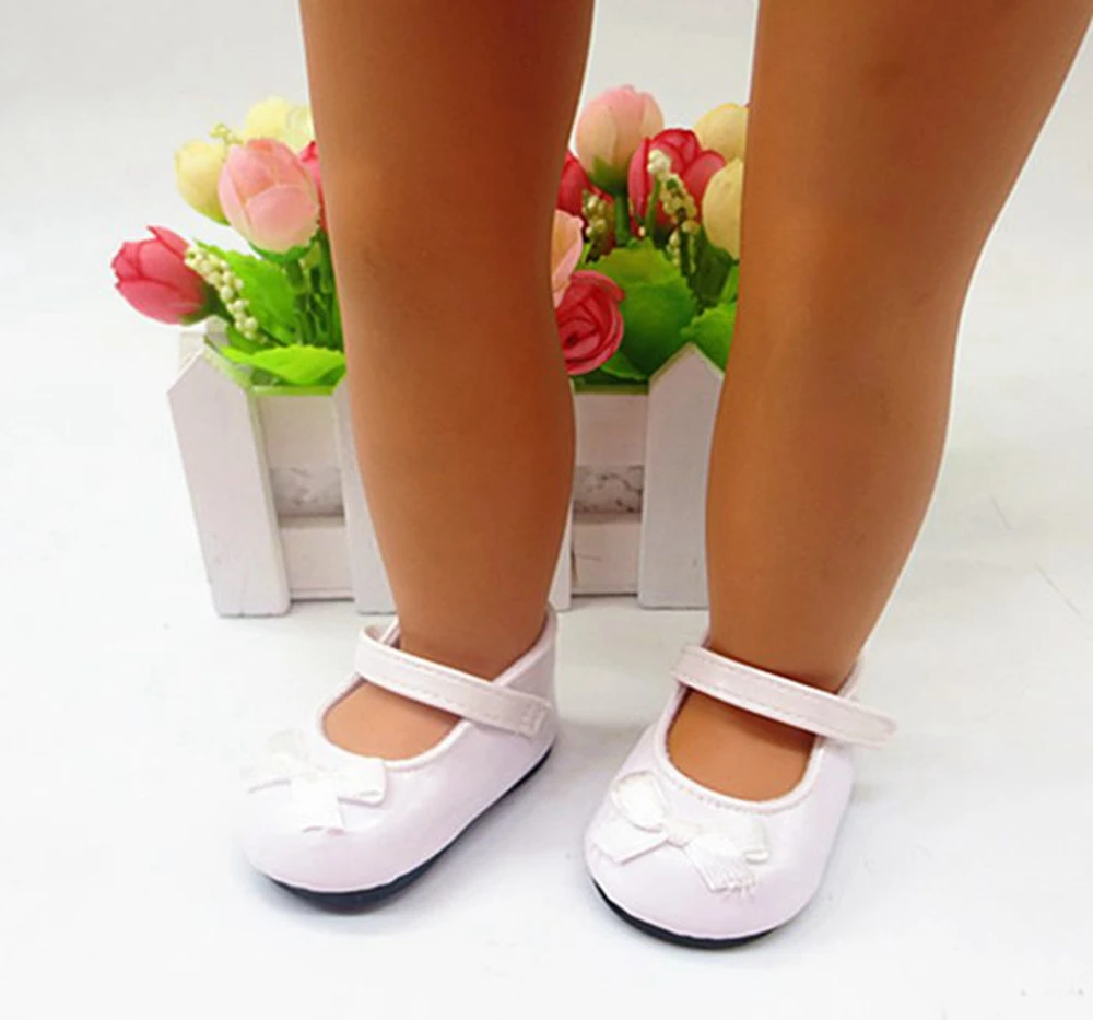 White Shoes For American Girl Doll Shoes Fits for 18 inch Doll Leather Shoes With Bow Doll