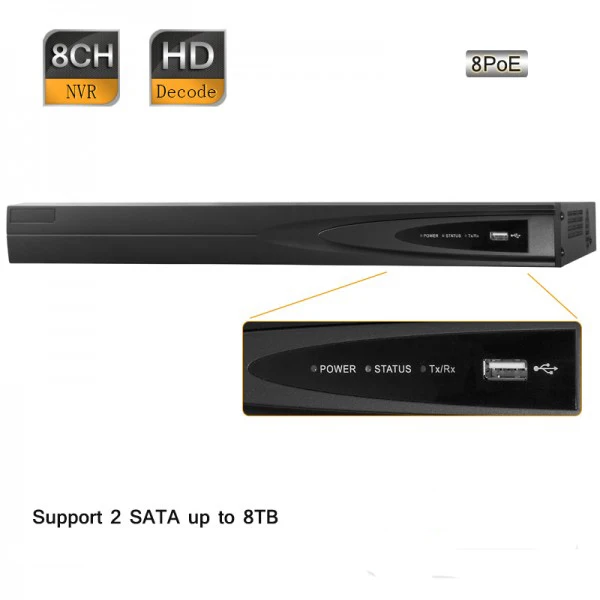 NVR-8108-P8 NVR IP камера системы 8 канальный HD P 1080 P 80 Мбит/с 6MP Gigabit сети 8PoE Встроенный 2 SATA