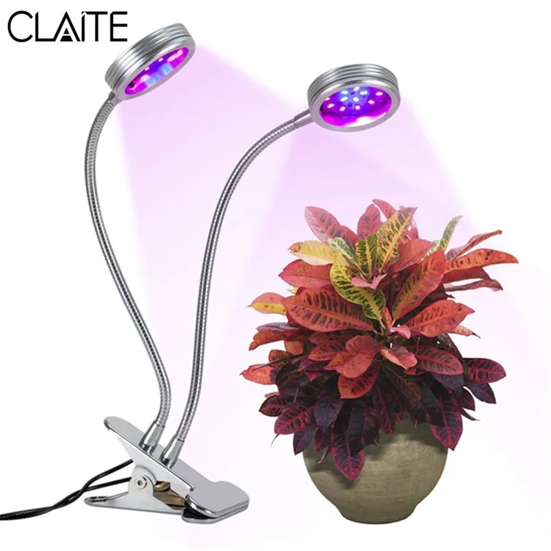 

CLAITE 14W Flexible Dual Head LED Plant Grow Light with Clip 5V USB Powered Gooseneck Dimmable Grow Light for Hydroponics Indoor