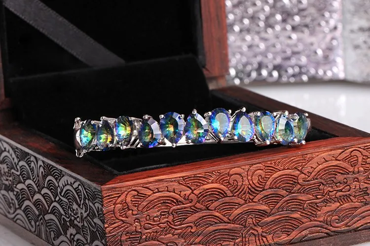Натуральный мистик кварц серебряный браслет, 11 шт. груши 6 мм * 8 мм, для женская Мода jewelry хорошее качество и особый стиль