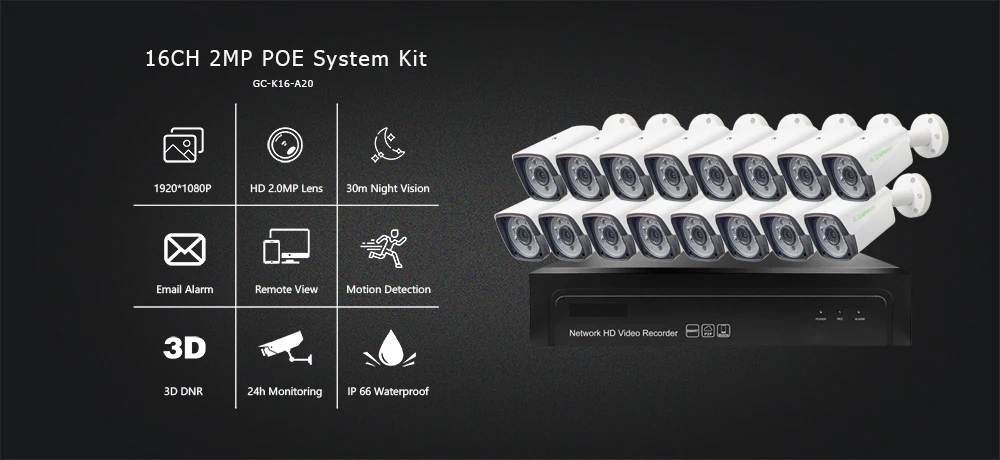 Sistema de Segurança Impermeável ao ar Cctv Nvr 1080 p Câmera ip Livre 48 v Interruptor Vigilância Faça Você Mesmo g. Craftsman 16ch 2mp Poe Kit H.265 2 impermeável ao ar livre 48 v poe