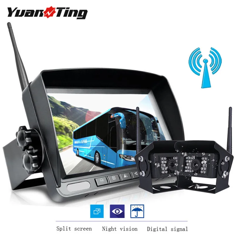 

YuanTing Digital Wireless No Interference System 7'' Dual Split Monitor Rear View Cameras Night Vision Waterproof For Truck RV