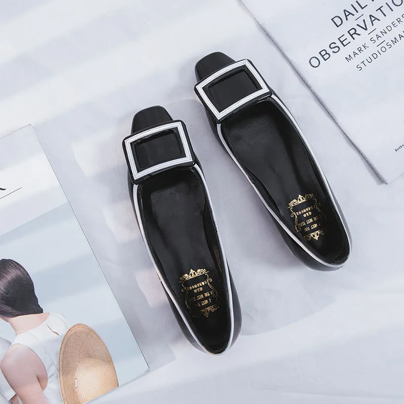 Moda caqui Otoño Coreana Simple Nueva Retro De Casuales Zapatos Versión 2018 Charol Negro Planos qEwUnx