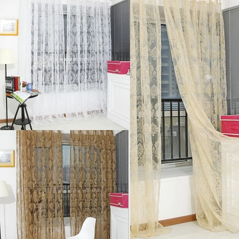 

1 PCS New Arrival Noble Window Screens Tulle Bronzing Flower Door Curtain Panel Sheer Scarfs gordijnen voor de woonkamer