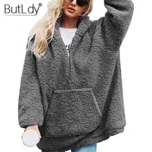 Winter Plush Warm Sweatshirt Women Oversized Hoodie Zipper Top Sweatshirts Fluffy Faux Lamb Fur Pullover Casual Hooded Coat 2019 faux leather panels pullover hoodie