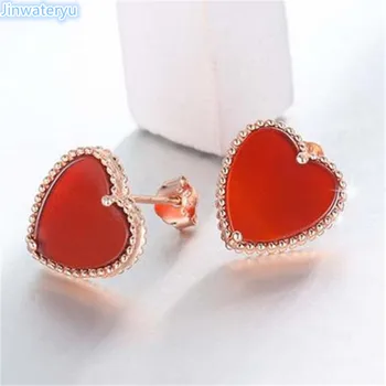 

Jinwateryu fashion Jewelry 925 sterling Silver Stud Earrings heart earrings red colour earrings for women & girls