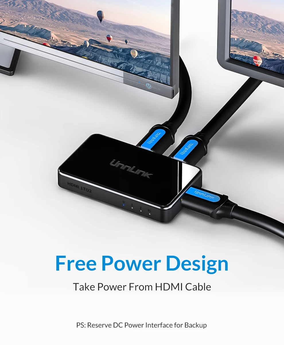 Unnlink HDMI сплиттер 1x2 UHD4K FHD1080P@ 60H 3D 1 в 2 выход для компьютера Smart Светодиодный ТВ приставка MI 3 xbox one проектор PS4 монитор