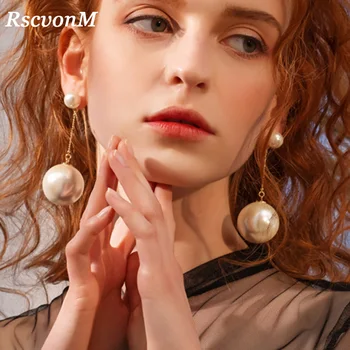 RscvonM Wedding Jewelry Double Side Big Pearl Earring Wedding Earrings Big Ball Earrings Women Party Bead Ear Jewelry
