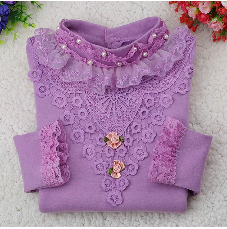 Новая осенняя одежда для маленьких девочек детская одежда Блузка для девочек кружевная хлопковая Детская рубашка blusas детская одежда 5 цветов От 2 до 14 лет - Цвет: Лаванда