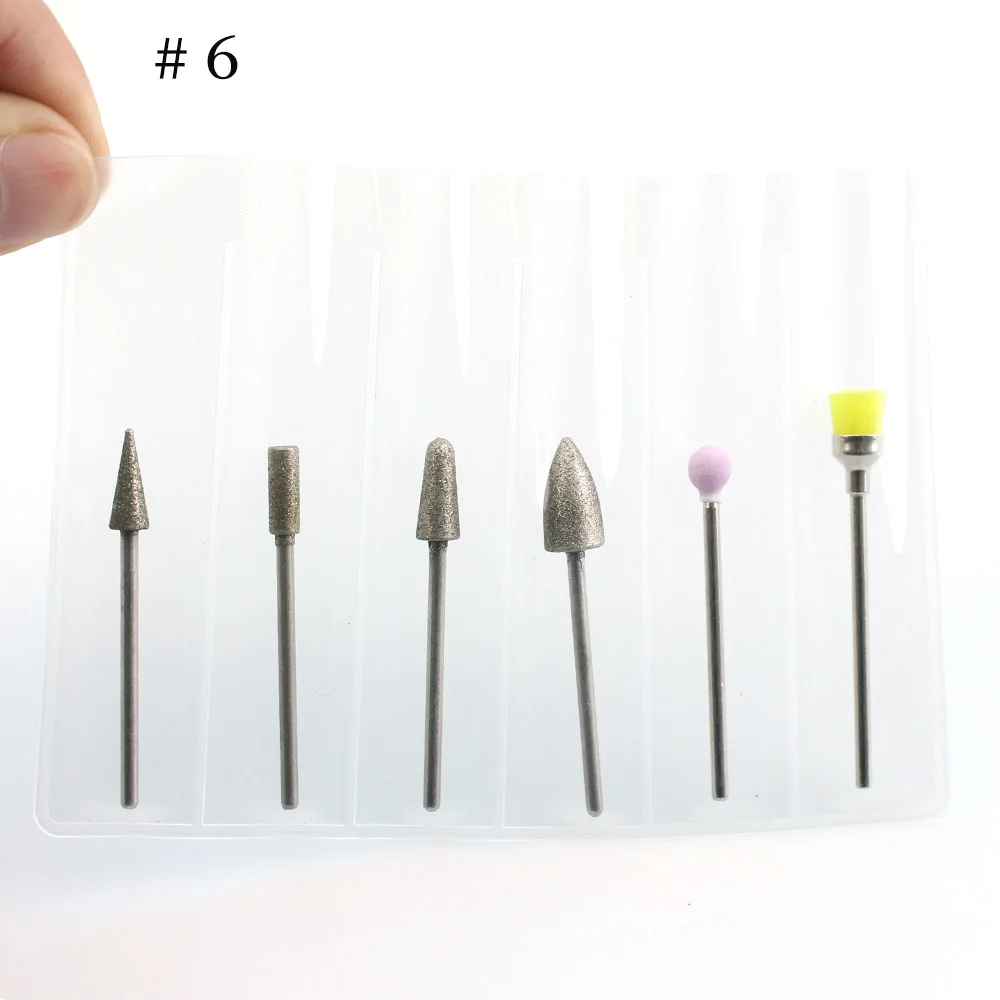 6 шт./компл. дизайн ногтей дрель биты фрезы для маникюра ногтей файл кутикула чистый заусенцев электрическая машина для удаления волос и нейл-арта