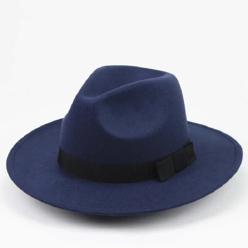 Унисекс шерстяная фетровая шляпа с отделкой из ленты стильные джазовые шляпы фетровая шляпа с широкими полями Кепка s Классическая одноцветная Трилби Кепка для мужчин и женщин