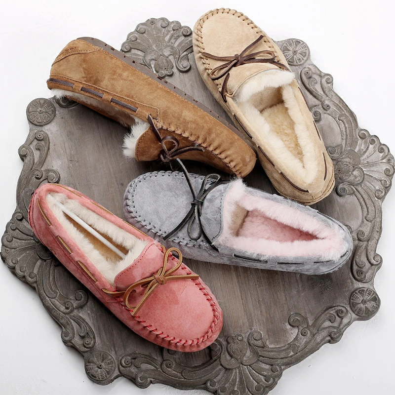 $40 Top Natural Fur Genuine Leather Women Flat Shoes Fashion Women Moccasins Casual Loaf